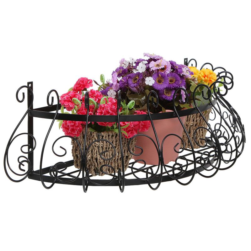 Black Metal Scrollwork Design Wall Mounted Flower Plant Shelf Display / Decorative Window Boxes Planters by MyGift