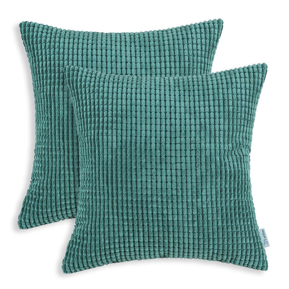 CaliTime Throw Pillow Covers 18 X 18 Inches, Comfortable Soft Corduroy Corn Striped, Teal, Pack of 2