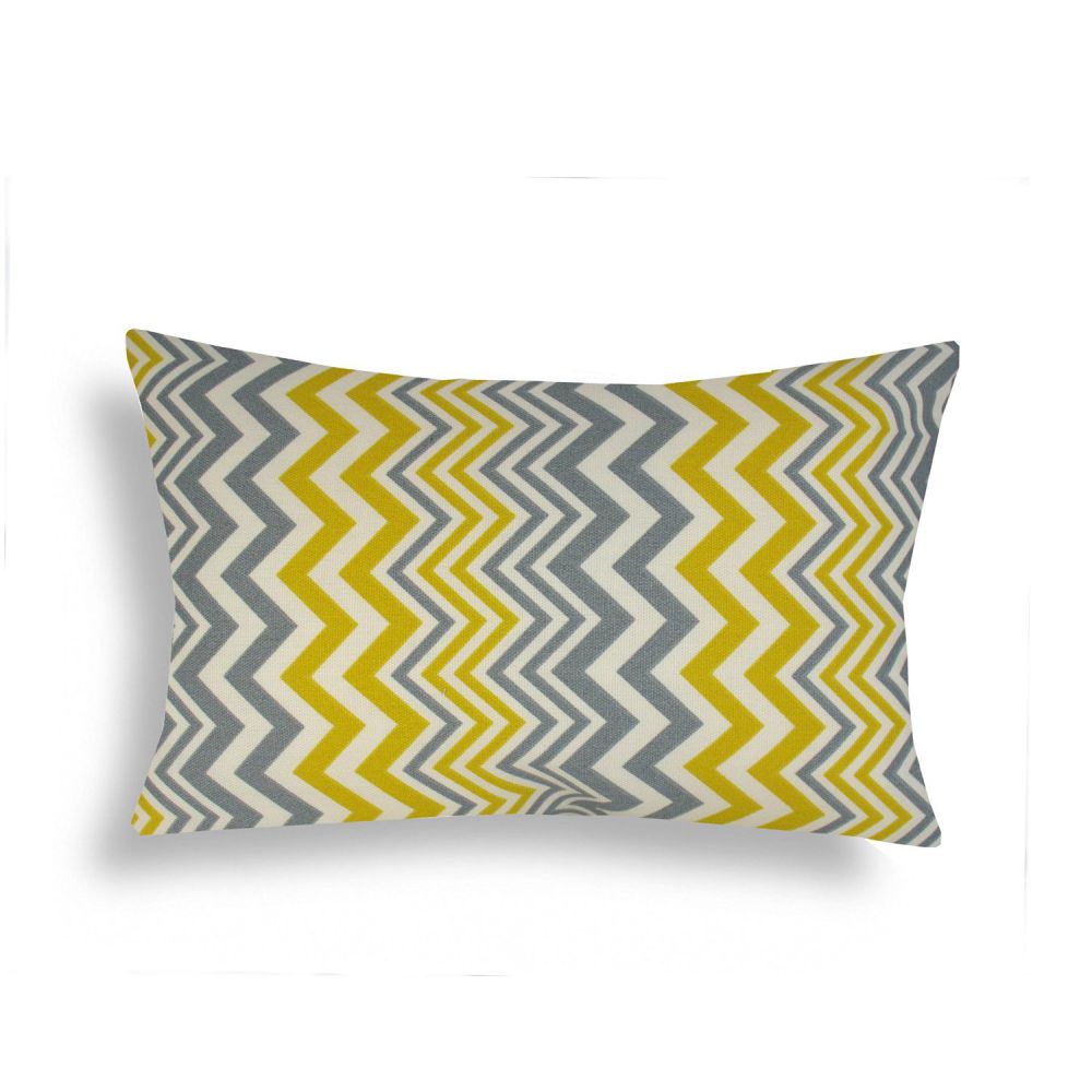 Domusworks Chevron Lumbar Pillow, Yellow/Grey