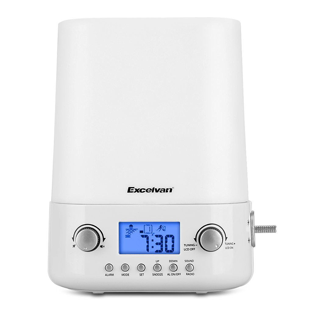 Excelvan Wake-Up Light with Sunrise Simulation Alarm Clock Natural Sound and FM Radio, White