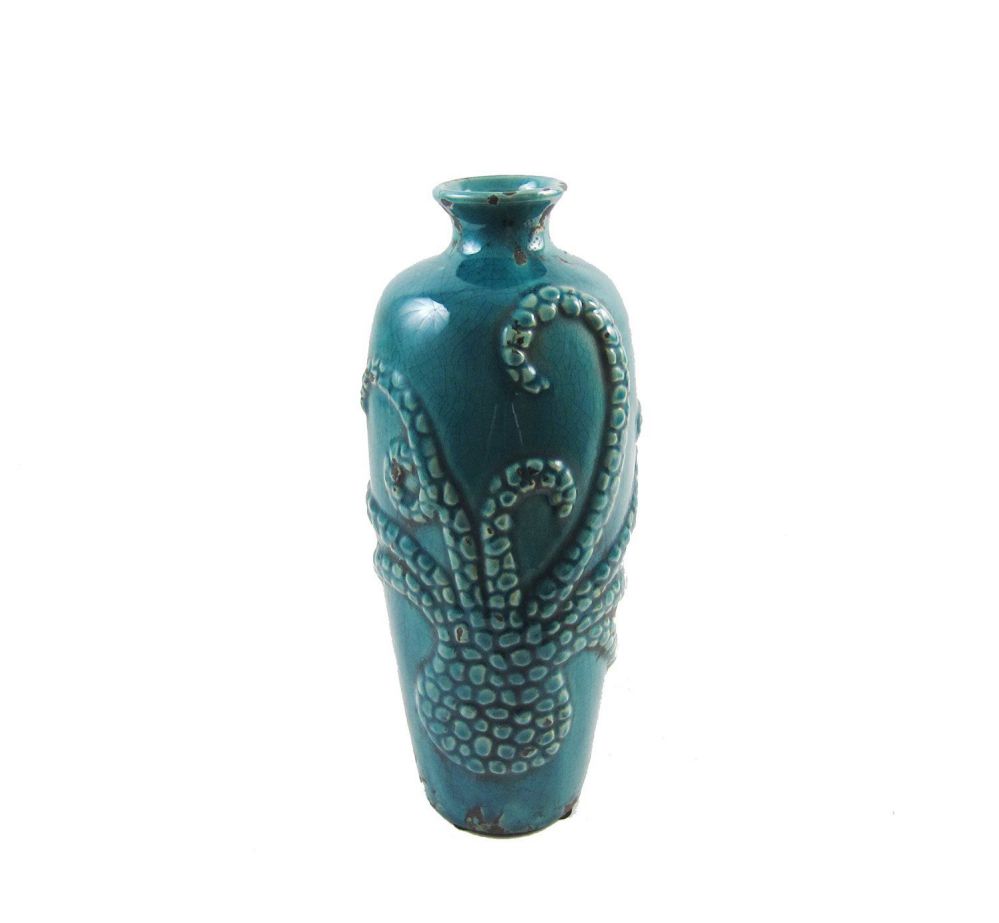 Firefly Home Collection "Octopus" Ceramic Vase, Teal, 12"