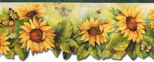 Fresh Kitchens Sunflower with Brown Butterfly Wallpaper Border