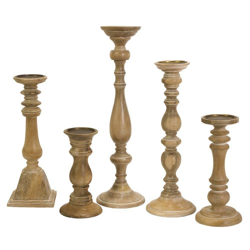 IMAX 5530-5 Mason Natural Wash Wood Candle Holders, Set Of 5