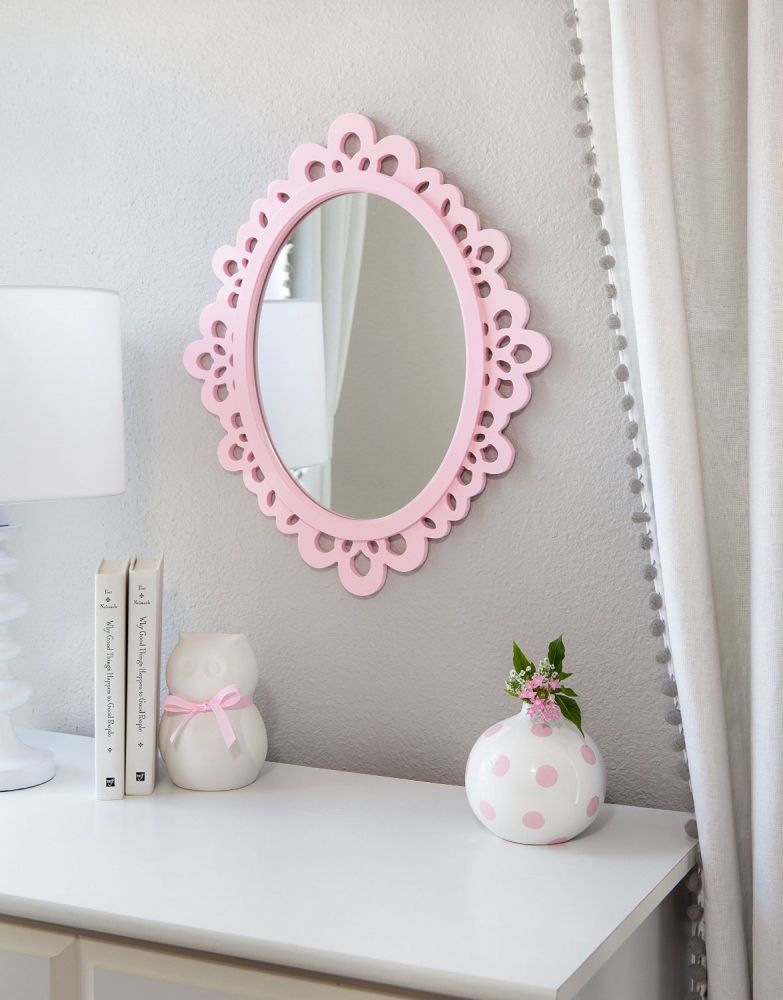 Oval Wall Mirror - Highly Decorative Wall Accessories - Use it for Bedroom and Bathroom Wall, or as a Princess Mirror for Girl's Princess Bedroom. Premium Sturdy Wood Frame Wall Mirror