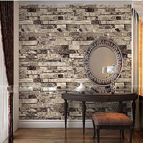 QIHANG Three-dimensional Wallpaper Brick Wall Wallpaper 3D Textured Bricks Gray Color