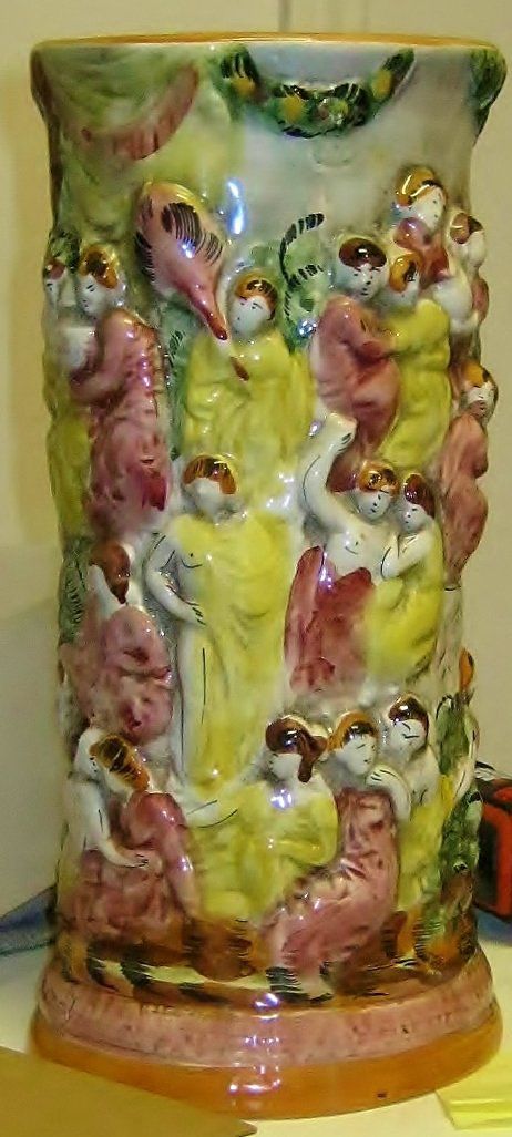 Rare Vintage Capodimonte Vase or Umbrella Stand Basrelief Design Made in Italy