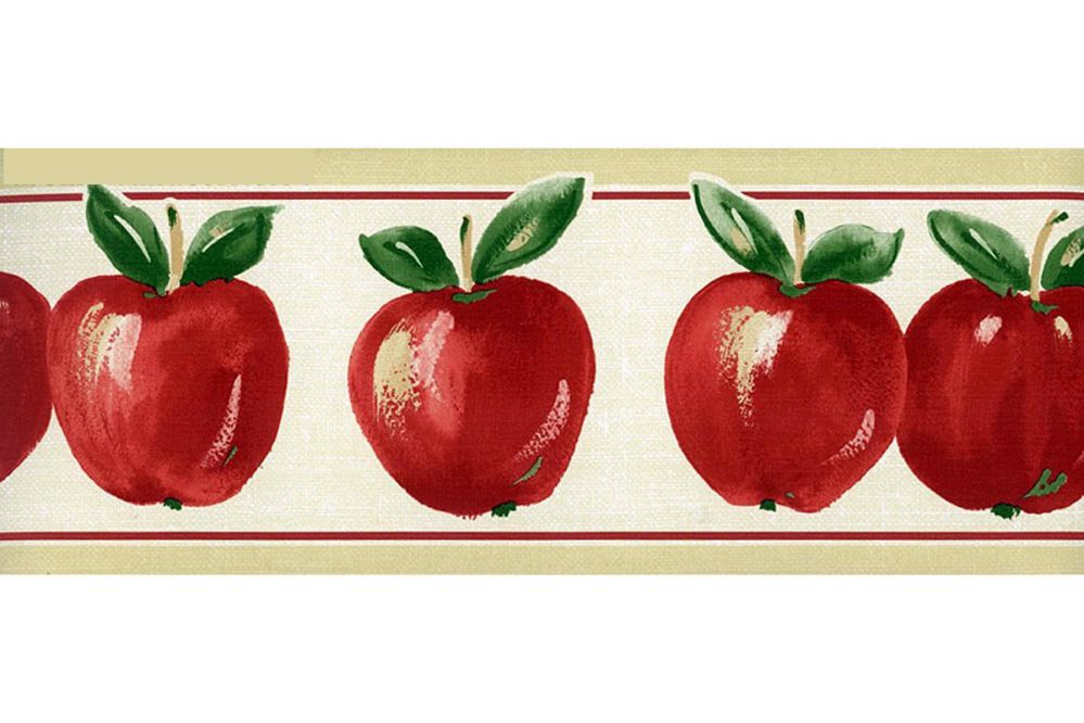 Red Apples Prepasted Wallpaper Border - Kitchen Fruits Wall Border Norwall KT77929