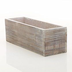 Rustic Whitewash Wood Planter Box with Plastic Liner, 12 x 4 Inch Rectangle