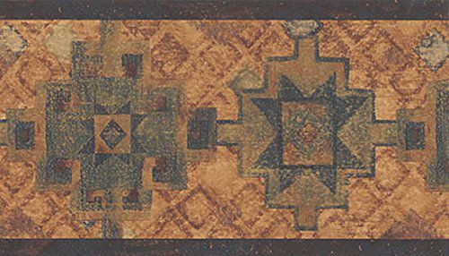 Wallpaper Border Southwest Indian Western Pattern Brown, Blue & Teal on Tan