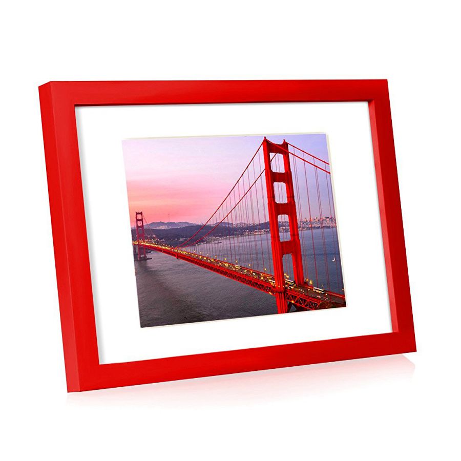 BOJIN Wooden Table Top Picture Frame With Mat , Red Wood Picture Frames ,Plexiglass Screen Holds A4 Wedding Picture ,Document,Graduation Photo , Holds Picture 6x9 With Mat