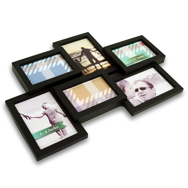 BestBuy Frames Stylish Black 6 Opening 3- 4x6 and 3-5x3.5 Wall Hanging Collage Picture Frame, Perfect Artistic Photo Frame for Family, Friends, or Travel Photos.Collage and Multiple Opening Frames