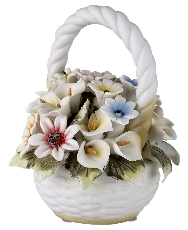 Capodimonte Tuscany Collection Basket Bouquet with Colorful Roses and Flowers