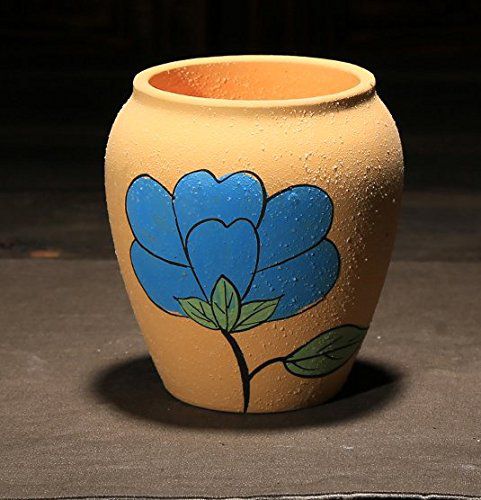 Ceramic China Pottery Antique Ancient Style Tall Round Garden Outdoor Flower Pot with Big Flower Yellow Color