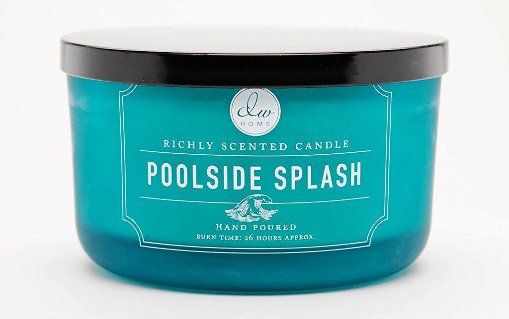 DW Home Poolside Splash Large 3-wick Frosted Blue Aqua Colored Dish Candle
