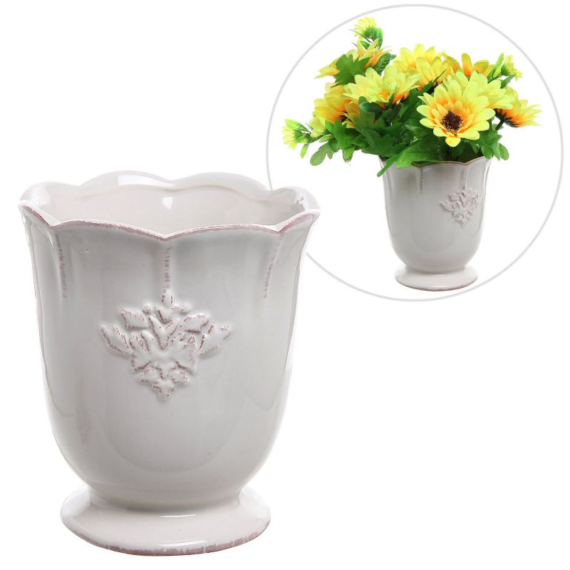 French Country Design Off-White Ceramic Small Decorative Vase / Succulent Plant Flower Planter Pot - MyGift