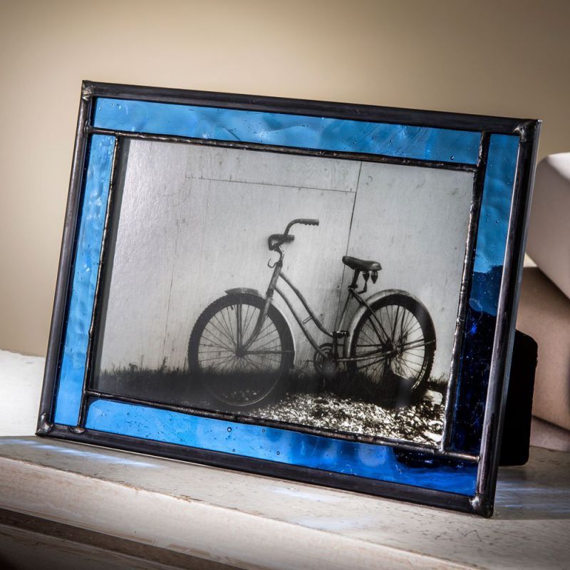 J Devlin Blue Stained Glass Displays 4x6 Horizontal or Vertical Photo Frame