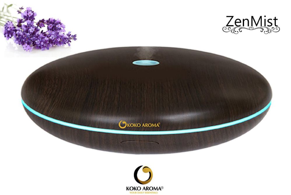 KOKO AROMA Wood Grain Aromatherapy Essential Oil Diffuser/Humidifier – Zen Mist 400ml 12 Hour Run Time - Spa Vapor with Controllable Lighting – eBook included (Dark Wood)