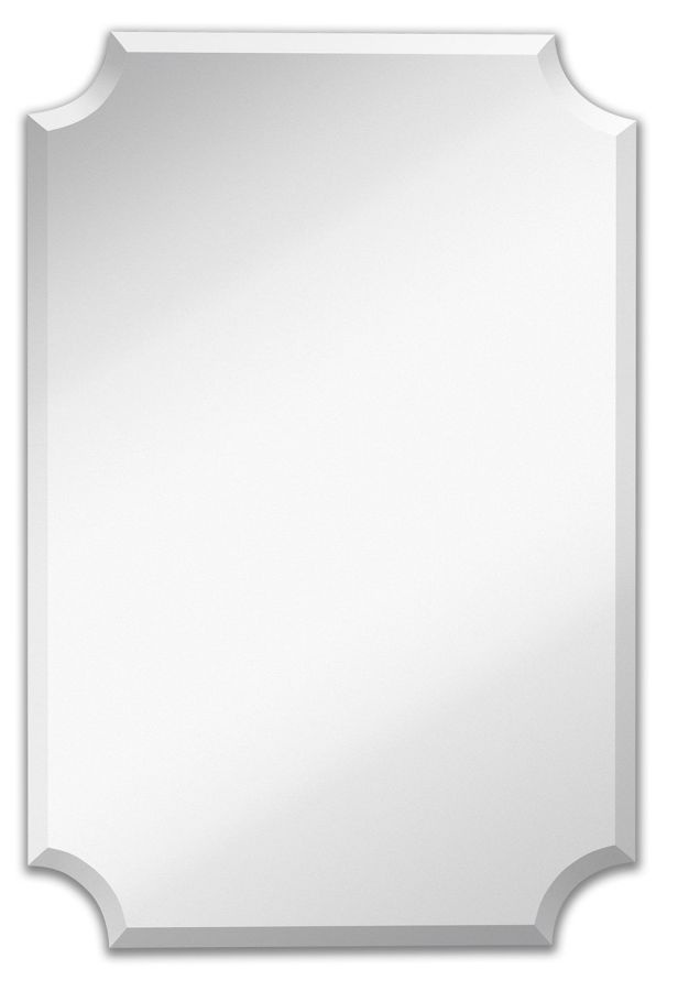 Large Beveled Scalloped Edge Rectangular Wall Mirror | 1 inch Bevel Curved Corners Rectangle Mirrored Glass Panel for Vanity, Bedroom, or Bathroom Hangs Horizontal & Vertical Frameless (24" x 36")