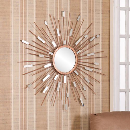 Mid Century Modern Sunburst Mirrored Wall Sculpture. Decorate Entryways, Kitchens, and Living Rooms with This Gold Finish and Dazzling Metal Strands Mirror