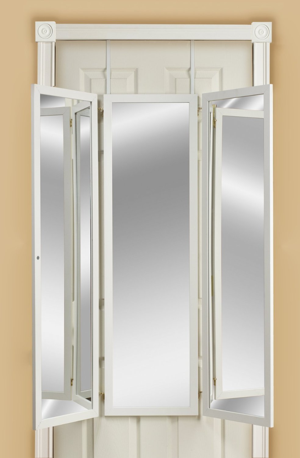 Mirrotek 3VU1448WT Triple View Professional Over The Door Dressing Mirror with 4 Mirrors, White
