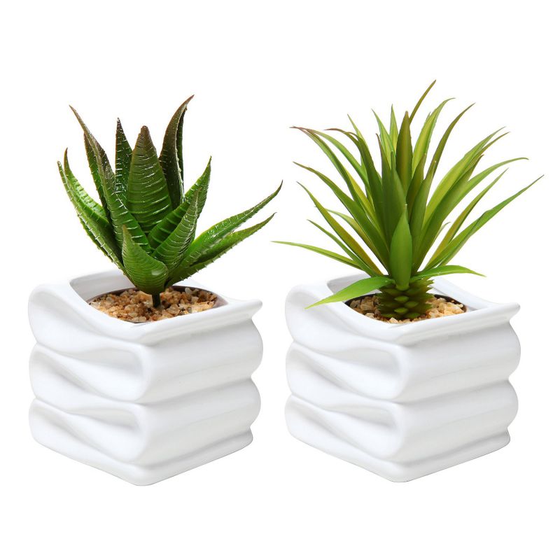MyGift® Set of 2 Modern Decorative Folded Design Small Ceramic Plant Pot / Flower Planter - White