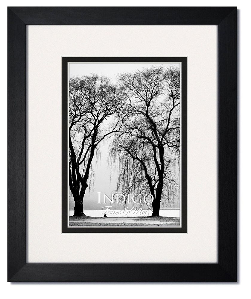 One 16x20 Gallery II: Black Wood Picture Frames with Clear Glass and Double White/Black Mat for 11x14 (1)