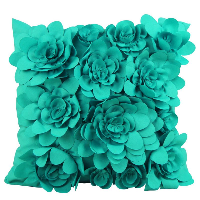 Puredown Canvas Cushion Covers Modern Sofa Pillow Covers Handmade Flowers 18X18 Inch Turquiose