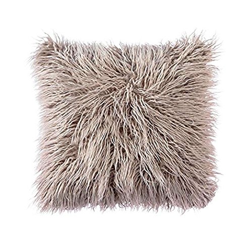 OJIA Deluxe Home Decorative Super Soft Plush Mongolian Faux Fur Throw Pillow Cover Cushion Case (18 x 18 Inch, Light Coffee)