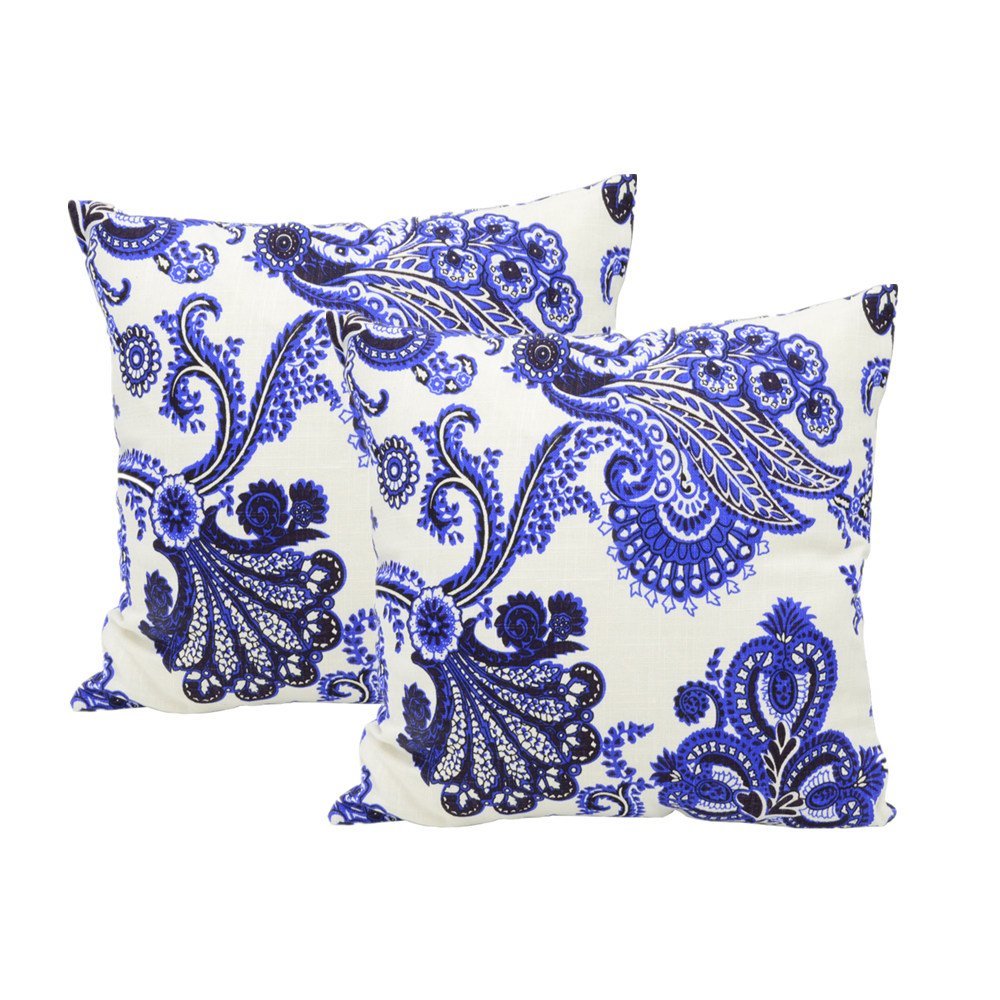 EtechMart Reversible Blue and White Porcelain Pillow Case Cover W/O Pillow Inner 18x18 (Pack of 2)