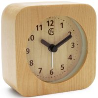 JCC Arabic Numerals Square Nature Wood Non Ticking Sweep Analog Quartz Bedside Desk Alarm Clock with Ascending Louder Alarm, Snooze and Night Light Feature, Battery Operated (Light Wood)