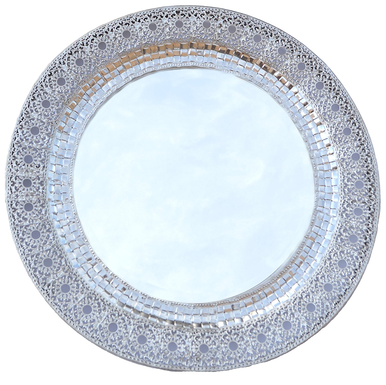 Lulu Decor, Oriental Round Silver Metal Beveled Wall Mirror (Oriental Round 24')