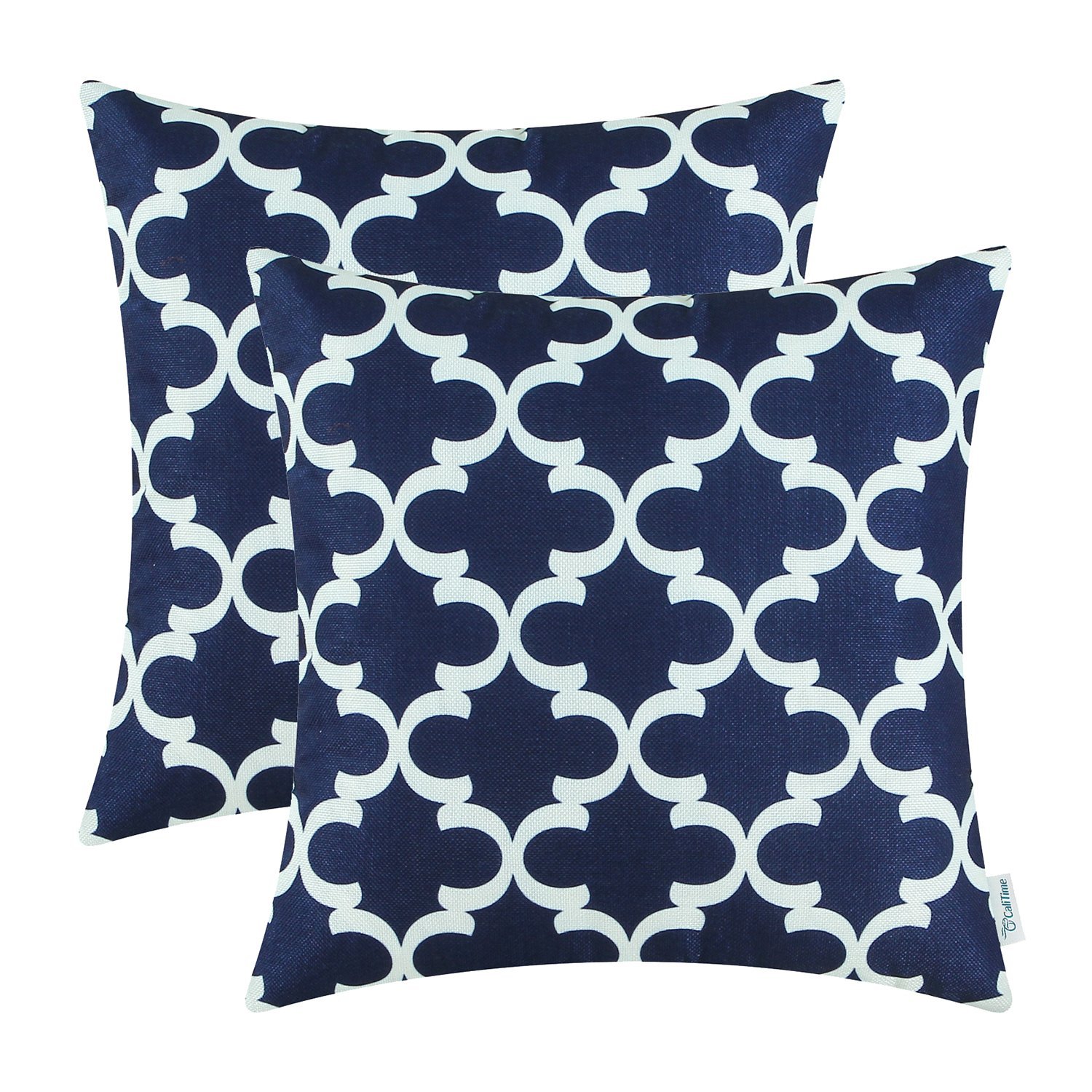 Pack of 2 CaliTime Throw Pillow Covers 18 X 18 Inches, Quatrefoil Accent Geometric, Navy Blue
