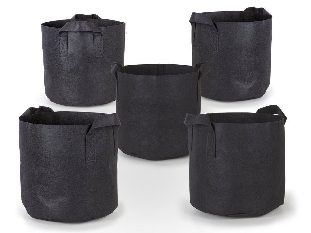 247Garden 5pc 5-Gallon Aeration Fabric Pots w/Handles, 5-Packs of Breathable-Felt Nursery Garden Planting Grow Bags (Black)