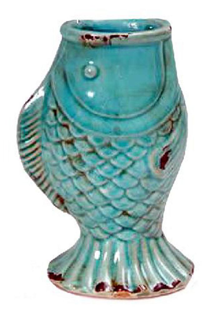 8.5" Aqua Blue Ceramic Fish Vase