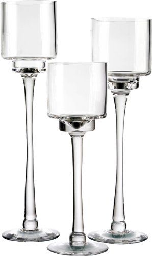 Candle Holder Set of 3. Glass Pedestal Candle Holders in 3 Different Heights