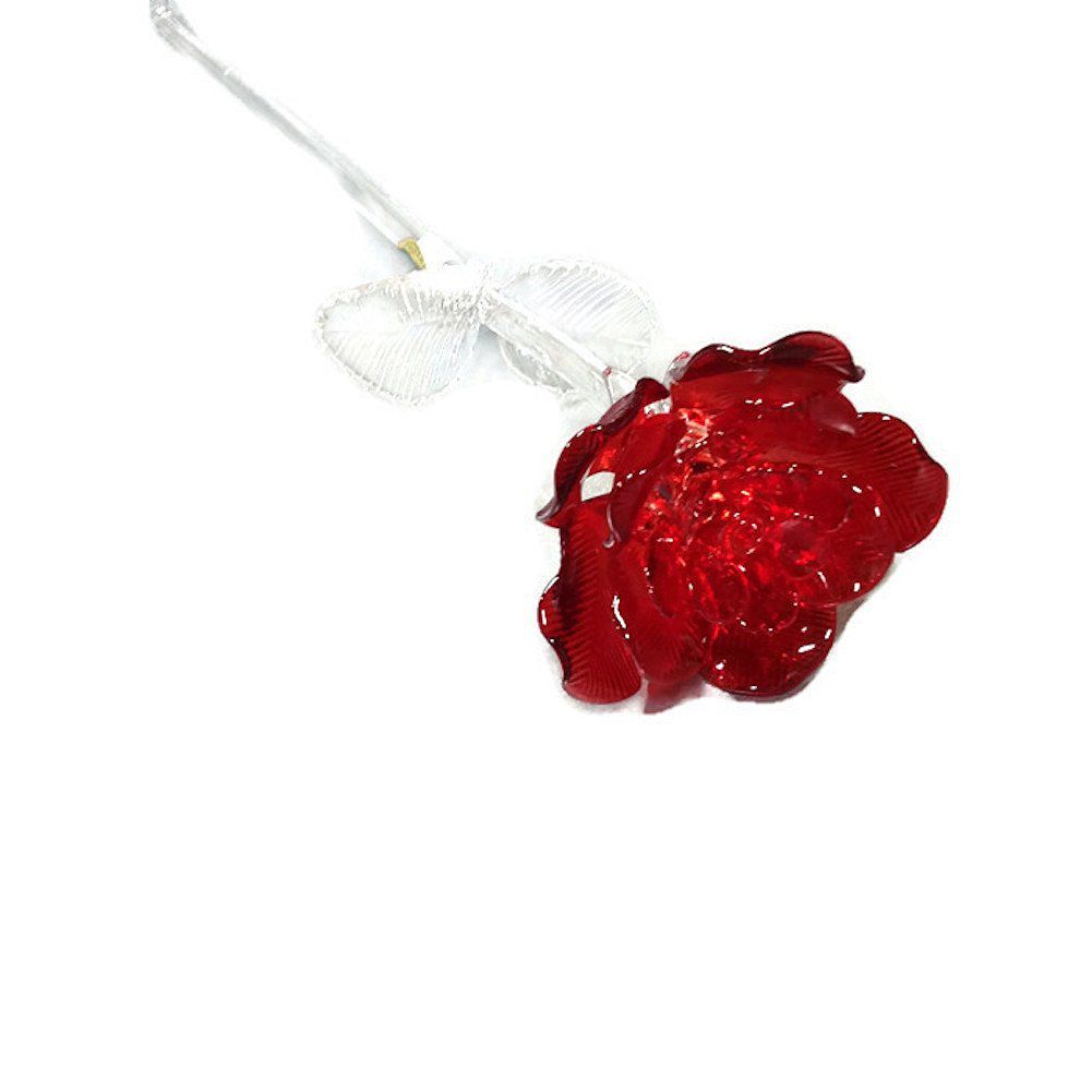 Waterford® Crystal Gifts Fleurology 14.5" Colored Sculpted Glass Red Rose. Packaged In A Waterford Presentation Gift Box