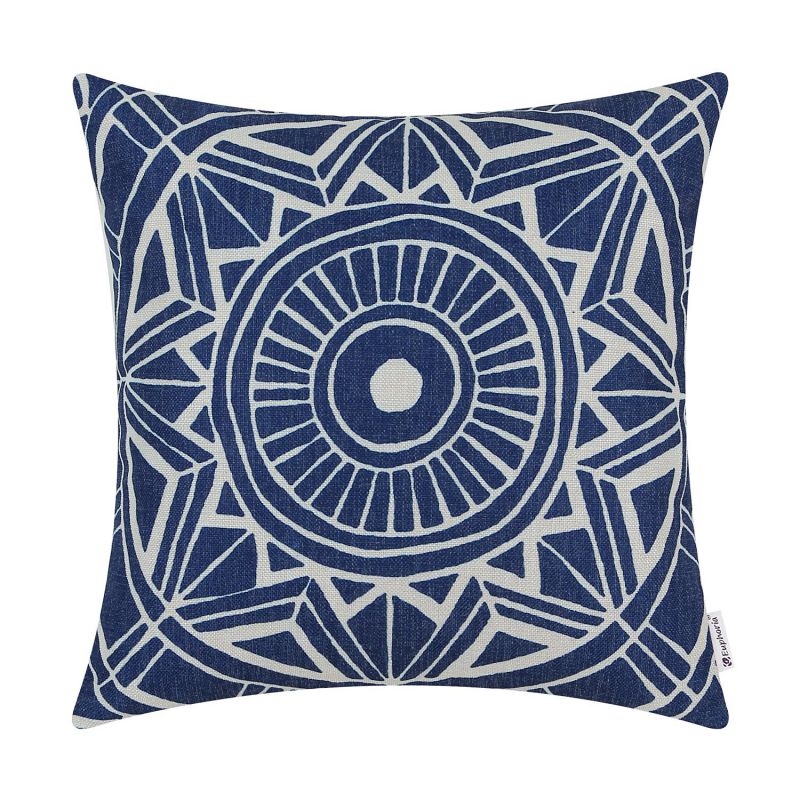 Euphoria CaliTime Cushion Cover Throw Pillow Shell Compass Geometric 18 X 18 Inches Navy Blue