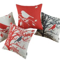 Euphoria CaliTime Throw Pillows Covers Vintage Birds Branches, 18 X 18 Inches, Black Red, Set of 4