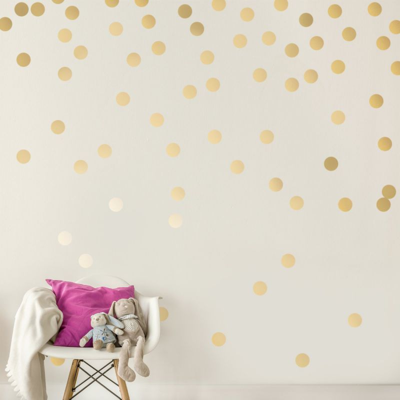 Gold Wall Decal Dots (200 Decals) | Easy Peel & Stick + Safe on Walls Paint | Removable Metallic Vinyl Polka Dot Decor | Round Circle Art Glitter Sayings Sticker Large Paper Sheet Set for Nursery Room