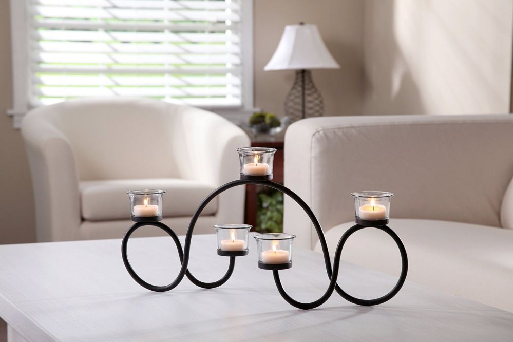 Hosley's 19" Long Tealight Candle holder. Hand Made By Artisans. Includes FREE Tea Lights. Ideal for Fireplace, Home, Spa, Wedding Gift. Modern Art. Bulk Buy
