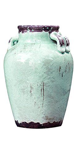 Melrose 9.5" Rustic Distressed Teal Ceramic Vase