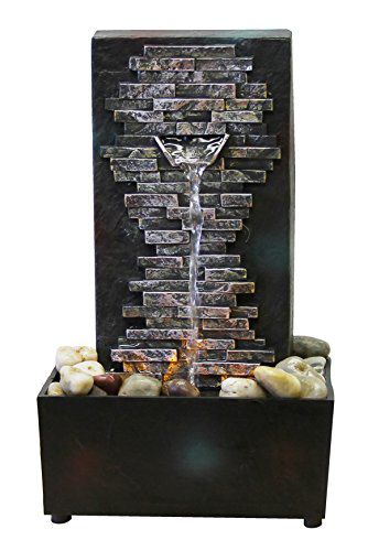 Nature's Mark Slate Brick Wall LED Relaxation Water Fountain with Authentic River Rocks
