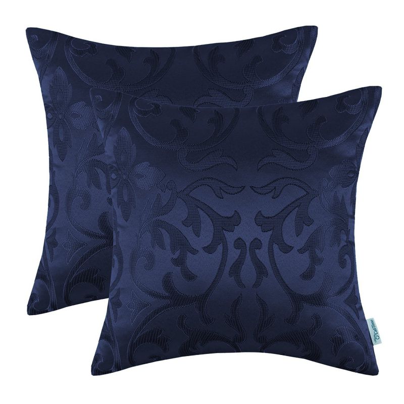 Pack of 2 CaliTime Throw Pillow Covers Vintage Floral Reversible 20 X 20 Inches Navy