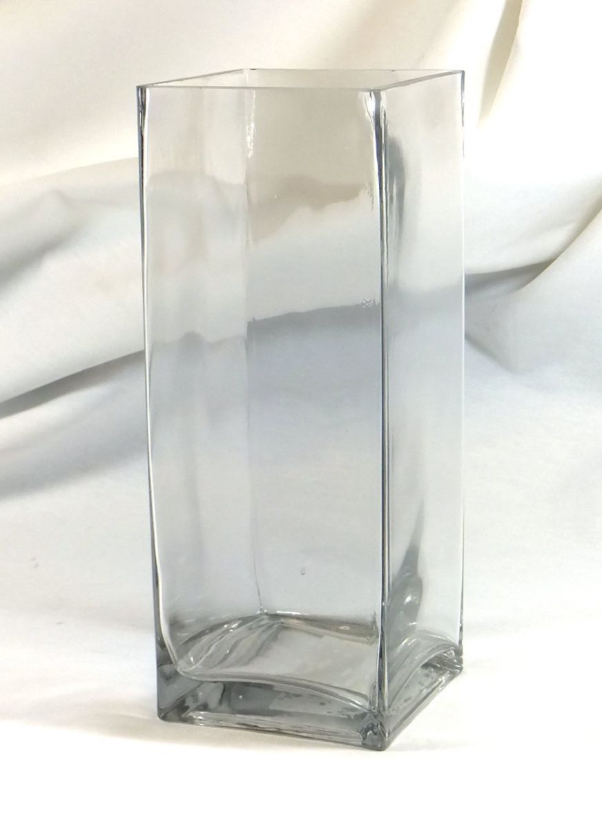 10" Rectangle Glass Block Vase - 10 Inch High Clear Square Pillar Centerpiece - 10x4x4 Candleholder