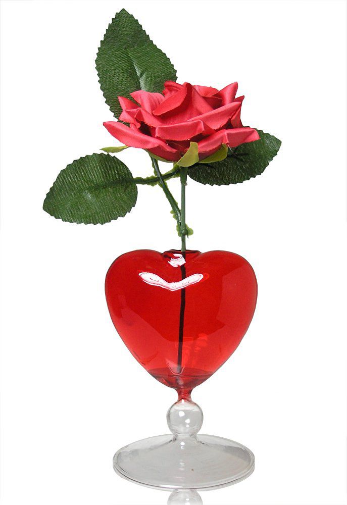 Red Rose in Glass Heart Shaped Vase - Fabric Rose That Will Last Forever - I Love You - Anniversary - Mom - Wife - Girlfriend
