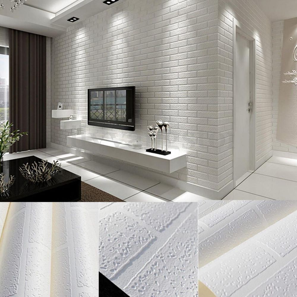 YIYATOO White Real Looking Deep Embossed Textured 3d Brick Pattern Wallpaper Roll