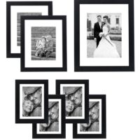 7-piece Picture Frame Set; Four 5x7 Inch Picture Frames with 4x6 Inch openings - Two 8x10 Inch Picture Frames with 5x7 openings - One 11x14 Inch Picture Frame with an 8x10 inch openings