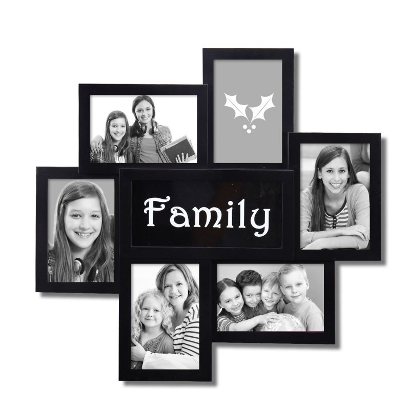 Adeco Decorative Black Plastic "Family" Wall Hanging Collage Picture Photo Frame, 4 x 6-Inch