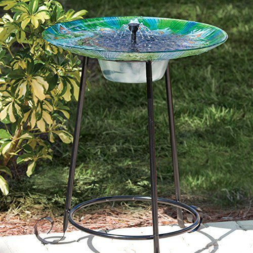 Argus Peacock Glass Solar Bird Bath Fountain by Smart Solar