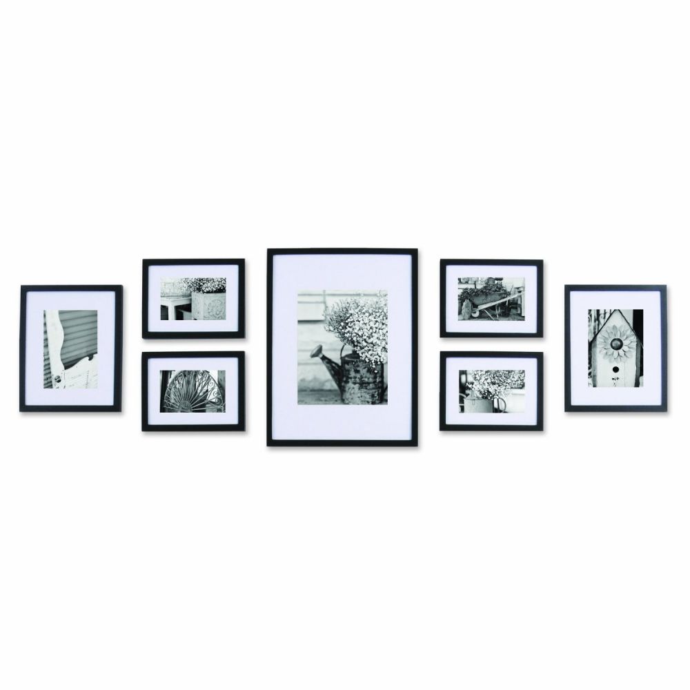 Black Solid Wood Wall Frame set with Usable Artwork, Set of 7